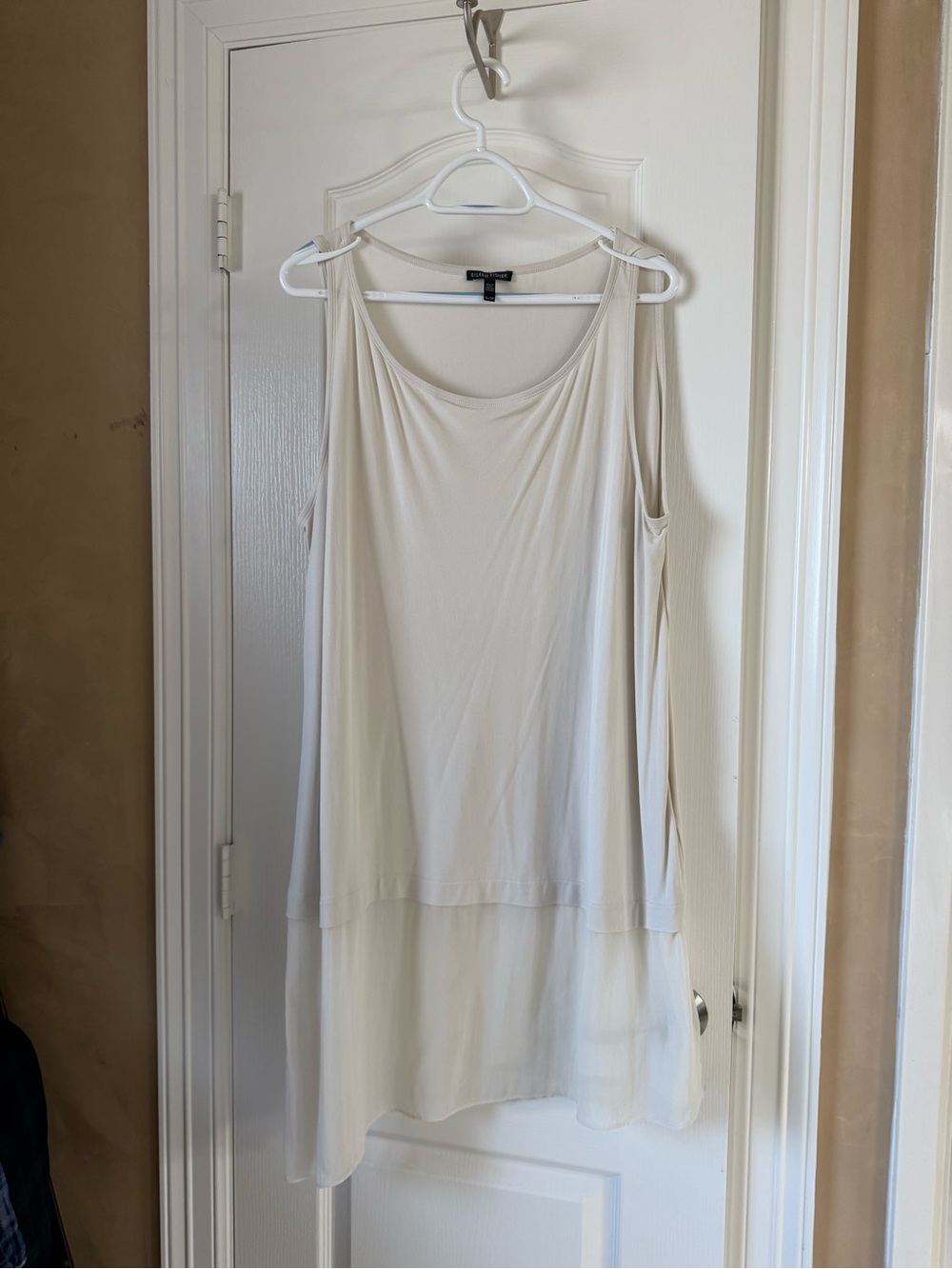 Eileen Fisher Cream High-Low Layered Sleeveless Tunic
